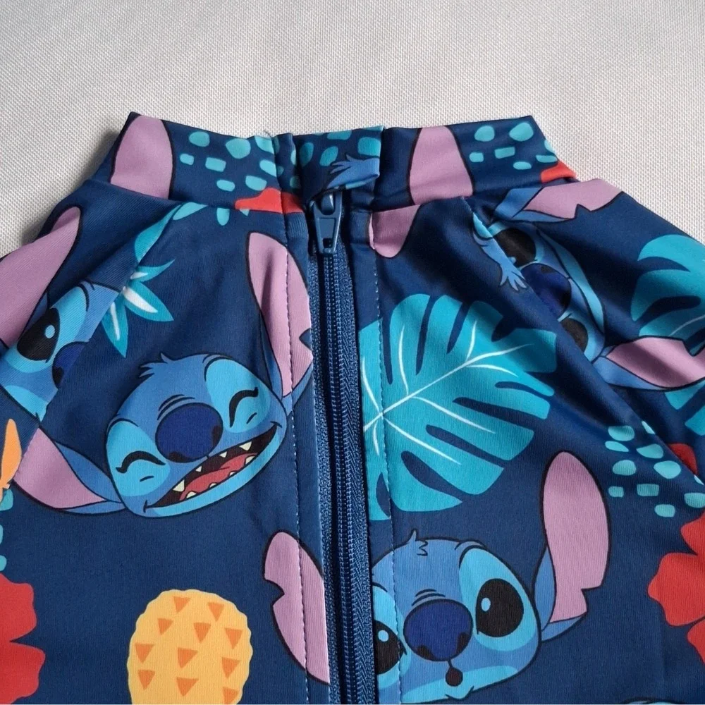 Disney Stitch Long Sleeve Zip Rash Guard One Piece Swimsuit Tropical 3-6M